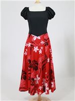 Pulumeria Red & Black Two Tone Puff Sleeve Dress