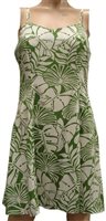 Paradise Found Pareau Leaves Olive Rayon Hawaiian Slip Short Dress