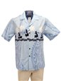 Pacific Legend Hula Blue Cotton Men&#39;s Border Hawaiian Shirt