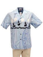 Pacific Legend Hula Blue Cotton Men's Border Hawaiian Shirt