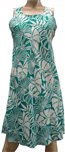 Paradise Found Pareau Leaves Turquoise Rayon Hawaiian A-Line Tank Short Dress