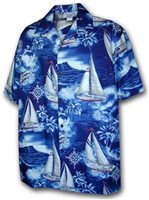 Pacific Legend Yacht Navy Cotton Men's Hawaiian Shirt