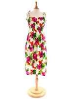 Two Palms Hibiscus Watercolor/White Summer Dress