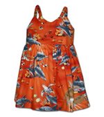 Pacific Legend Dolphin Orange Cotton Toddlers Hawaiian Bungee Dress