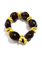 Yellow Brown Kukui Nut & Mongo Shell Combination Bracelet 1Piece