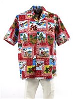 Pacific Legend メンズ アロハシャツ [ハワイアンクリスマス/レッド/コットン]