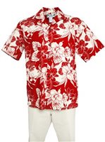 Two Palms Orchid Monstera Red Cotton Men's Hawaiian Shirt