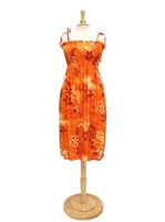 Two Palms Moonlight Scenic Orange Rayon Hawaiian Summer Midi Dress