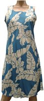 Paradise Found Hibiscus Pareau Blue Rayon Hawaiian A-Line Tank Short Dress