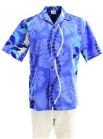 Royal Hawaiian Creations メンズ アロハシャツ [モンステラレイ/ブルー/ポリコットン]