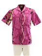 Royal Hawaiian Creations Monstera Lei Purple Poly Cotton Men&#39;s Hawaiian Shirt