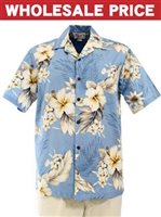 [Wholesale] Pacific Legend Hibiscus Blue Cotton Men's Hawaiian Shirt