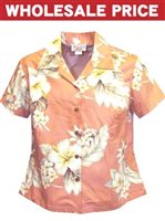 [Wholesale] Pacific Legend Hibiscus Peach Cotton Women's Fitted Hawaiian Shirt