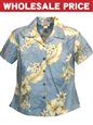 [Wholesale] Pacific Legend Hibiscus Blue Cotton Women&#39;s Fitted Hawaiian Shirt