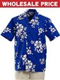 [Wholesale] Pacific Legend White Hibiscus Blue Cotton Men&#39;s Hawaiian Shirt