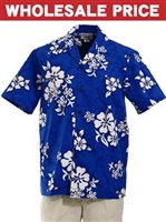[Wholesale] Pacific Legend White Hibiscus Blue Cotton Men's Hawaiian Shirt