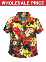 [Wholesale] Pacific Legend Sunset Red Cotton Women's Fitted Hawaiian Shirt