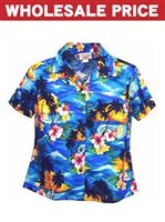 [Wholesale] Pacific Legend Sunset Blue Cotton Women's Fitted Hawaiian Shirt
