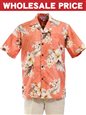 [Wholesale] Pacific Legend Hibiscus Peach Cotton Men&#39;s Hawaiian Shirt