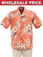 [Wholesale] Pacific Legend Hibiscus Peach Cotton Men's Hawaiian Shirt