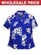 [Wholesale] Pacific Legend White Hibiscus Blue Cotton Women&#39;s Fitted Hawaiian Shirt