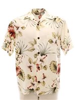 Royal Hawaiian Creations Hibiscus&Monstera Cream Rayon Men's Hawaiian Shirt