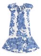 Royal Hawaiian Creations Hibiscus Panel Blue Poly Cotton Girls Ruffle Neck Long Muu Muu Dress