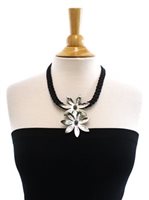 Double Tiare  Black Mother of Pearl Tahitian Shell Necklace