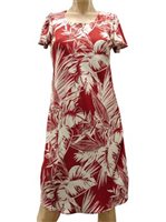 Paradise Found Tropical Jungle Red Rayon Hawaiian A-Line with sleeves Short Dress