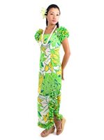 【Aloha Outlet限定】 Anuenue ハワイアンナオミロングスリットドレス [ビッグプロテア/アップル/ポリコットン]