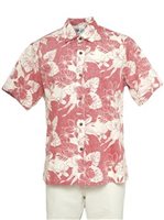 Two Palms Orchid Monstera Red Cotton Men's Reverse Printing Hawaiian Shirt