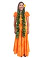 Hawaiian leaves Orange Poly Cotton Hawaiian Frill Sleeve Long Dress