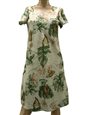 Paradise Found Monstera Orchid Beige Rayon Hawaiian A-Line with sleeves Short Dress