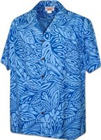 Pacific Legend Monstera Plumeria Blue Cotton Men's Hawaiian Shirt