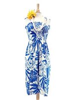 Hibiscus Blue Rayon Hawaiian Summer Midi Dress