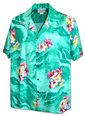 Pacific Legend Hibiscus on the sea Green Cotton Men&#39;s Hawaiian Shirt