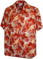 Pacific Legend Monstera & Hibiscus Orange Cotton Men's Hawaiian Shirt