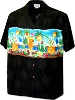 Pacific Legend Cocktails Black Cotton Men's Hawaiian Shirt