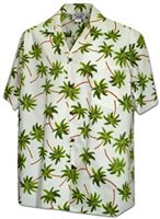 Pacific Legend Palm Tree Ivory Cotton Men's Hawaiian Shirt