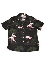Paradise Found Flamingo Black Rayon Ladies Hawaiian Shirt