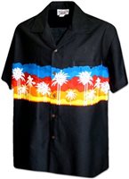 Pacific Legend メンズアロハシャツ [パームツリー/ブラック/コットン]