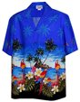 [Plus Size] Pacific Legend Parrot Blue Cotton Men&#39;s Border Hawaiian Shirt