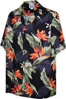 [Plus Size] Pacific Legend Bird Of Paradise Black Cotton Men's Hawaiian Shirt