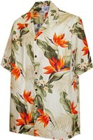 [Plus Size] Pacific Legend Bird Of Paradise Cream Cotton Men's Hawaiian Shirt