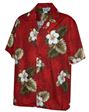 [Plus Size] Pacific Legend Hibiscus Monstera Red Cotton Men&#39;s Hawaiian Shirt