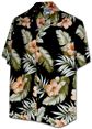 [Plus Size] Pacific Legend Hibiscus &amp; Monstera Black Cotton Men&#39;s Hawaiian Shirt