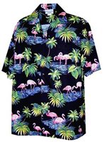 [Plus Size] Pacific Legend Flamingo Black Cotton Men's Hawaiian Shirt