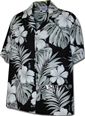 [Plus Size] Pacific Legend Hibiscus &amp; Monstera Black Cotton Men&#39;s Hawaiian Shirt