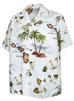 [Plus Size] Pacific Legend Island Chain White Cotton Men's Hawaiian Shirt