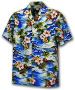 [Plus Size] Pacific Legend Diamond Head Blue Cotton Men's Hawaiian Shirt